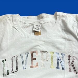NWT VS PINK KNIT BLING SHORT SLEEVE T- SHIRT WITH RAINBOW SHINE
